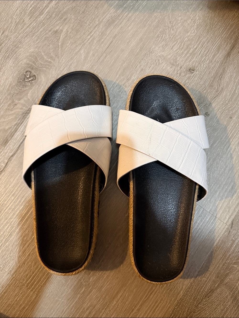White Cross-Band Slide Sandals for Women
